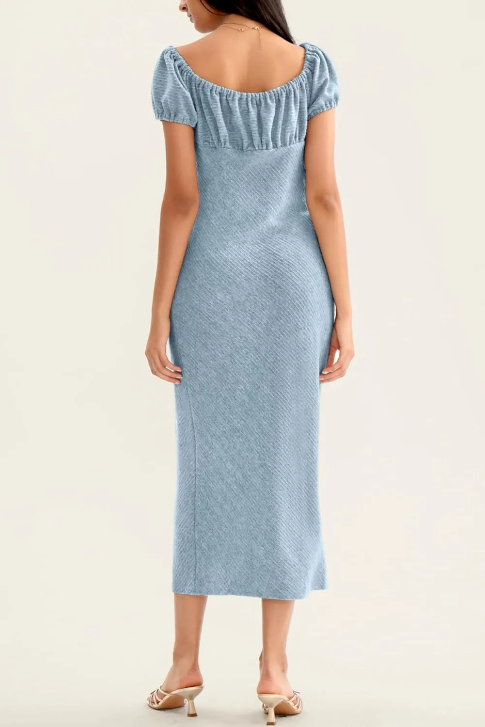 CHERFLY Women's Long Dress 2025 Summer Short Sleeve Smocked Midi Dress Loose Casual Off The Shoulder Maxi Dress