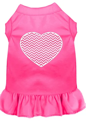 Chevron Heart Screen Print Dress Bright Pink Xs