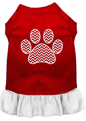 Chevron Paw Screen Print Dress Red With White Xs
