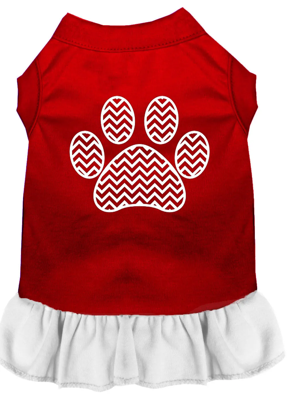 Chevron Paw Screen Print Dress Red With White Xs