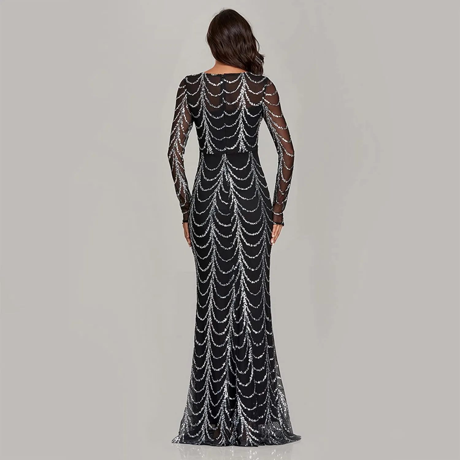 Chiffon Evening Dress Women's Hem Long Sleeve Ball Gown Long Dress Cocktail Party Maxi Dress Sequins Formal Occasion