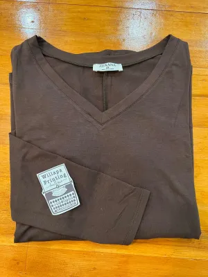 CHOCOLATE BROWN LONG SLEEVE VNECK BASIC TEE