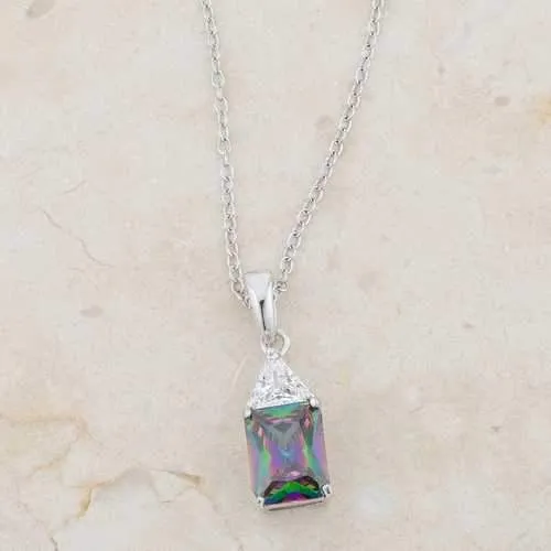 Classic Mystic Cubic Zirconia Rhodium Drop Necklace