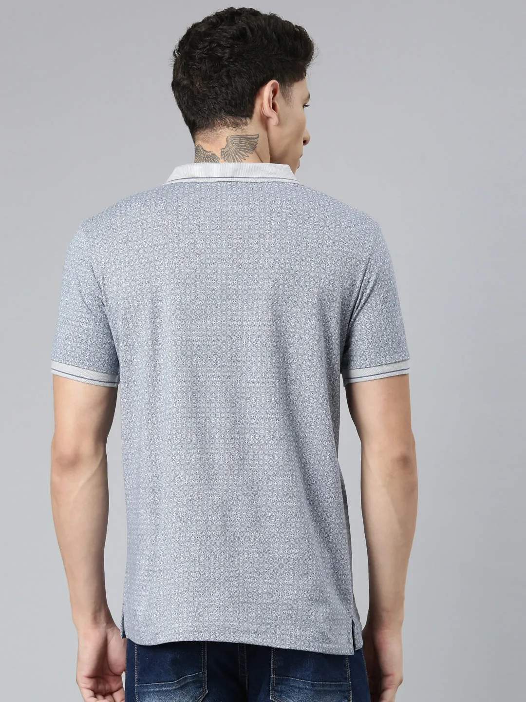 Classic Polo Mens Aop Blue/Grey Polo Neck Slim Fit T-Shirt | BELLO - 264 A SF P