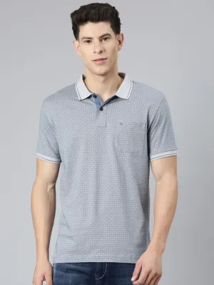 Classic Polo Mens Aop Blue/Grey Polo Neck Slim Fit T-Shirt | BELLO - 264 A SF P
