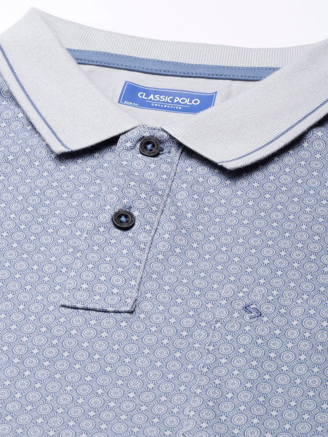 Classic Polo Mens Aop Blue/Grey Polo Neck Slim Fit T-Shirt | BELLO - 264 A SF P
