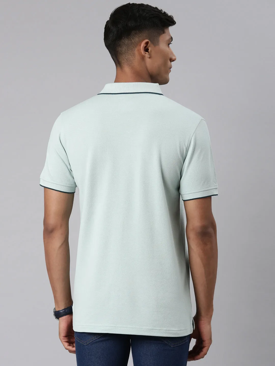 Classic Polo Men's Casual Solid Lt.Green Half Sleeve Slim Fit T-Shirt | TOY-NOVA-BLUE HAZE SF P