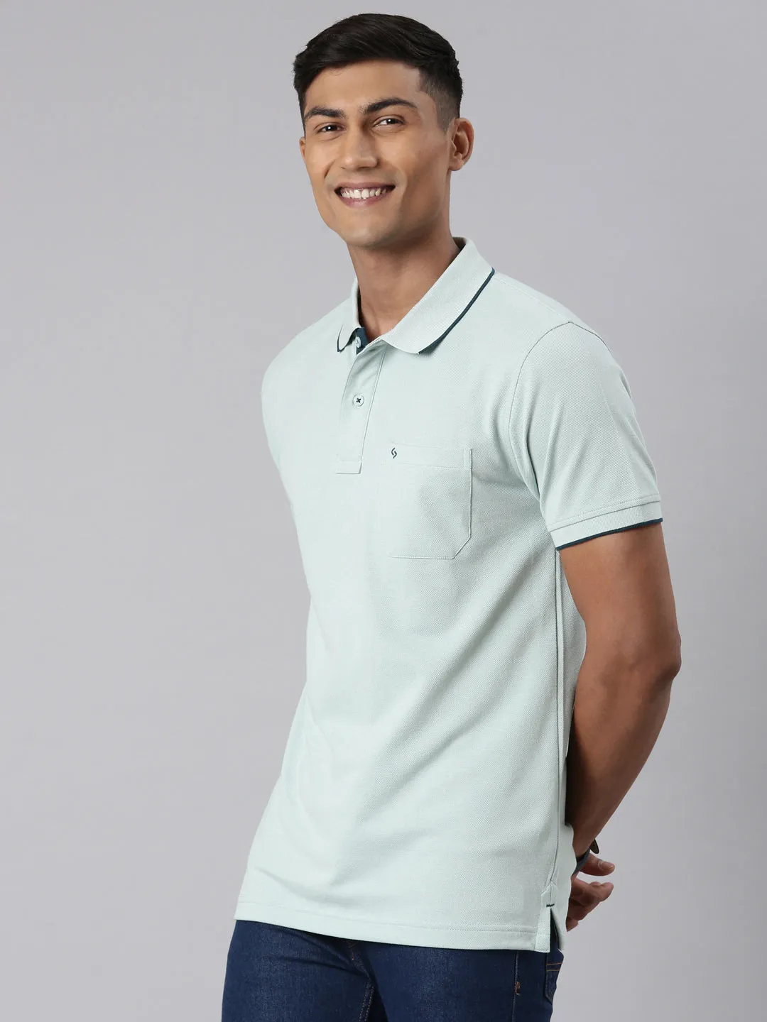 Classic Polo Men's Casual Solid Lt.Green Half Sleeve Slim Fit T-Shirt | TOY-NOVA-BLUE HAZE SF P