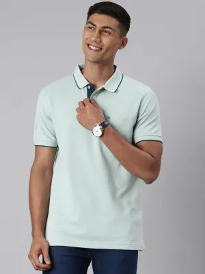 Classic Polo Men's Casual Solid Lt.Green Half Sleeve Slim Fit T-Shirt | TOY-NOVA-BLUE HAZE SF P