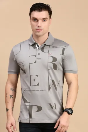 Classic Polo Men's Half Sleeve Dark Grey Polo Neck Slim Fit Printed T-Shirt | VIVID POLO - 34 A SF P
