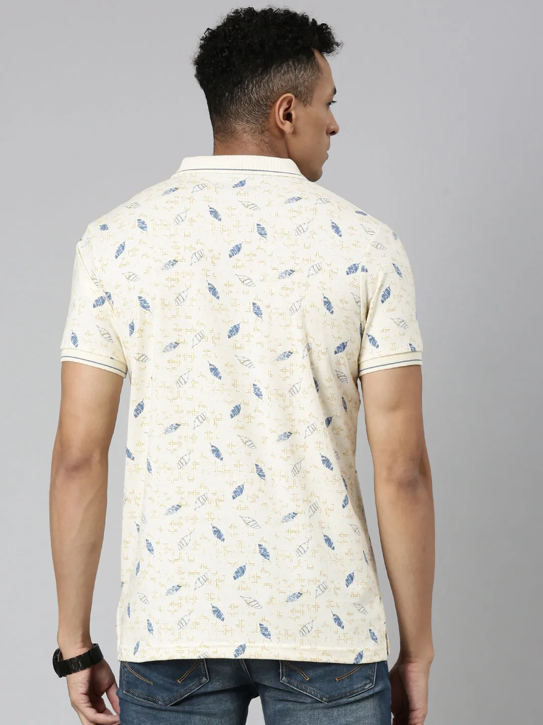 Classic Polo Men's Polo Neck Cotton Beige Slim Fit Printed T-Shirt | BELLO-256 B SF P