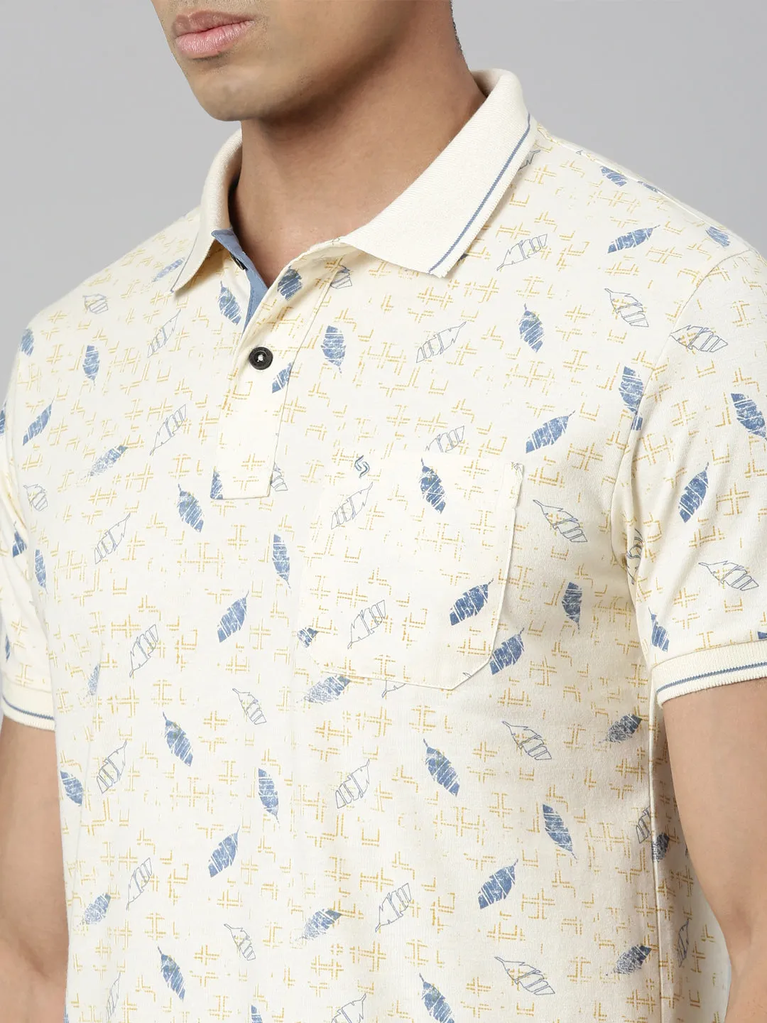 Classic Polo Men's Polo Neck Cotton Beige Slim Fit Printed T-Shirt | BELLO-256 B SF P