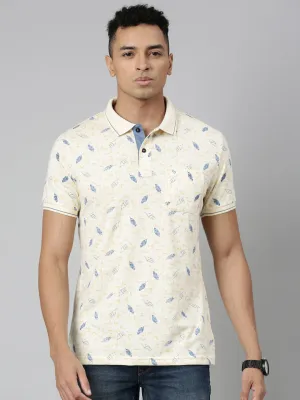 Classic Polo Men's Polo Neck Cotton Beige Slim Fit Printed T-Shirt | BELLO-256 B SF P