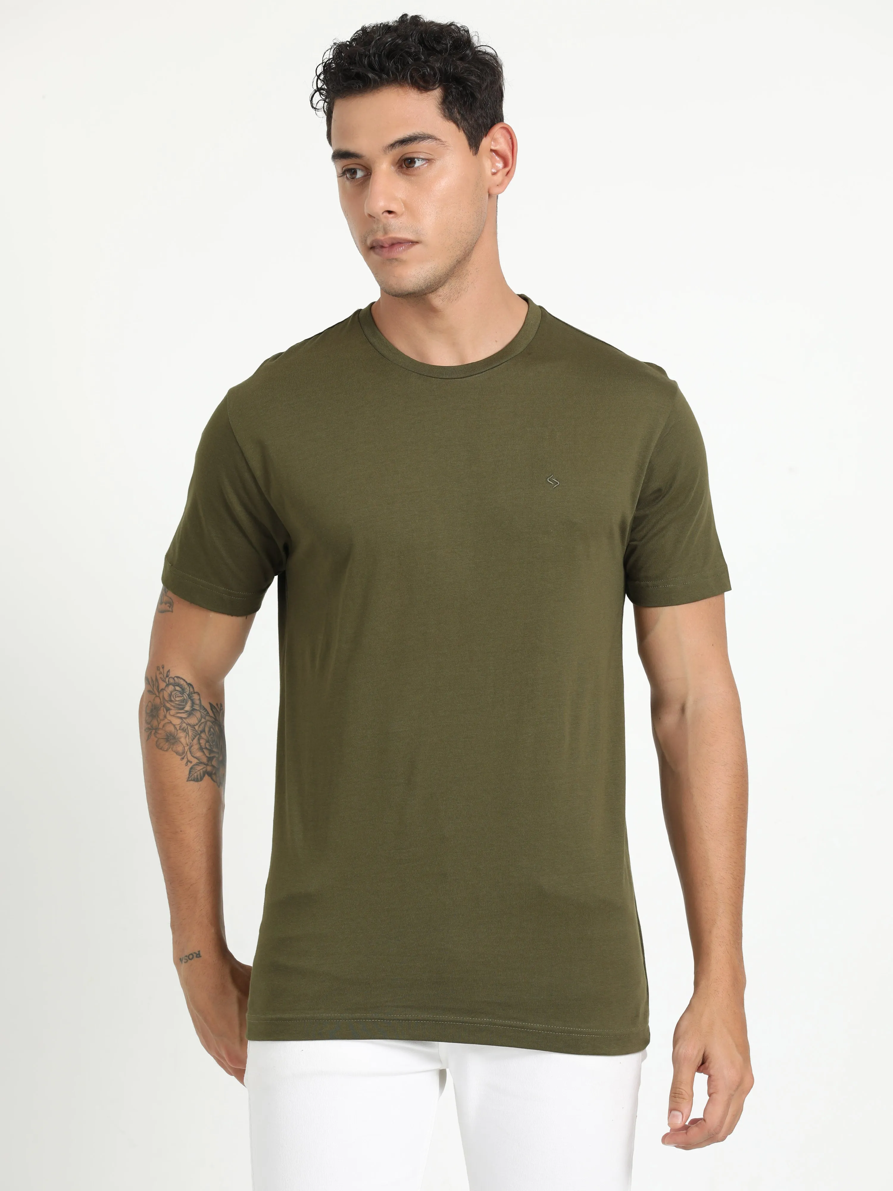 Classic Polo Men's Solid Olive Cotton Half Sleeve T-Shirt | TOY-ARDOR OLIVE SF C