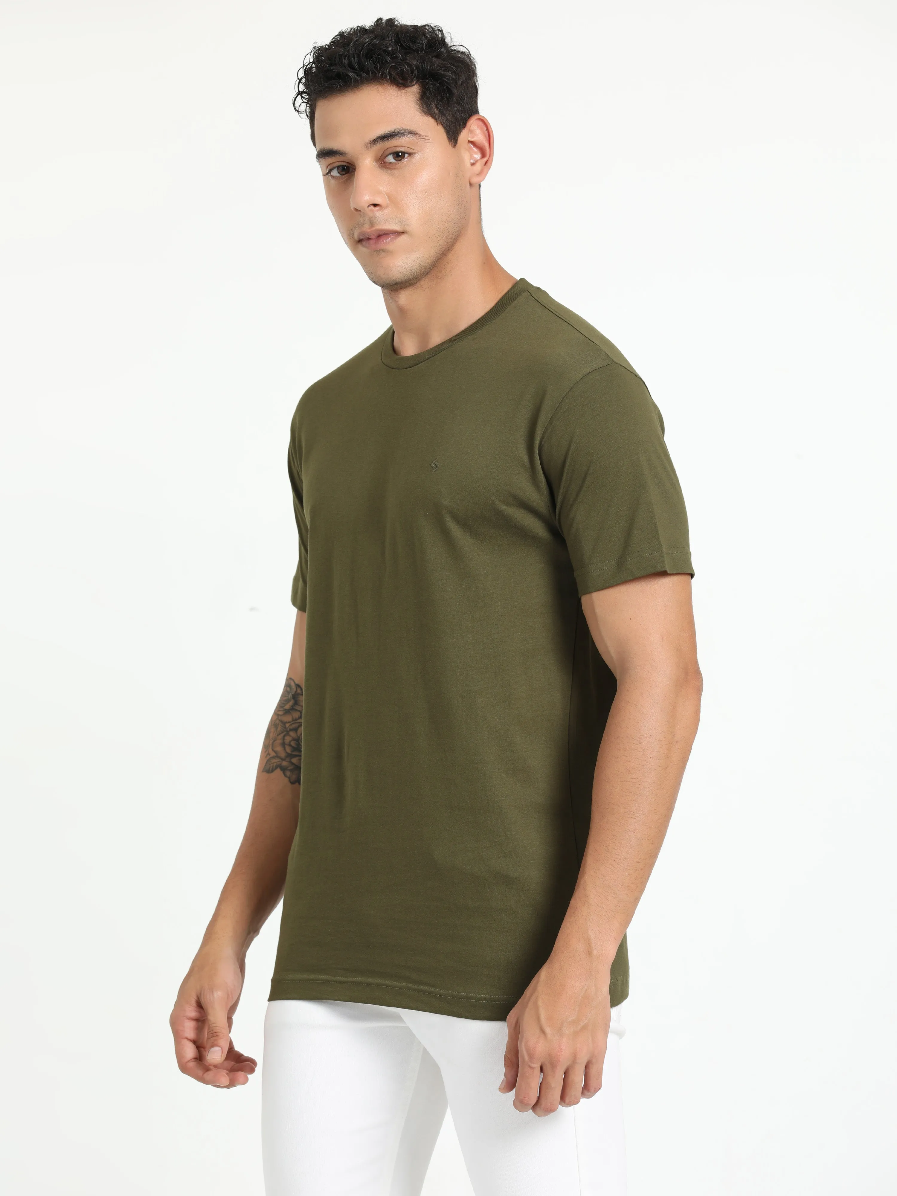 Classic Polo Men's Solid Olive Cotton Half Sleeve T-Shirt | TOY-ARDOR OLIVE SF C
