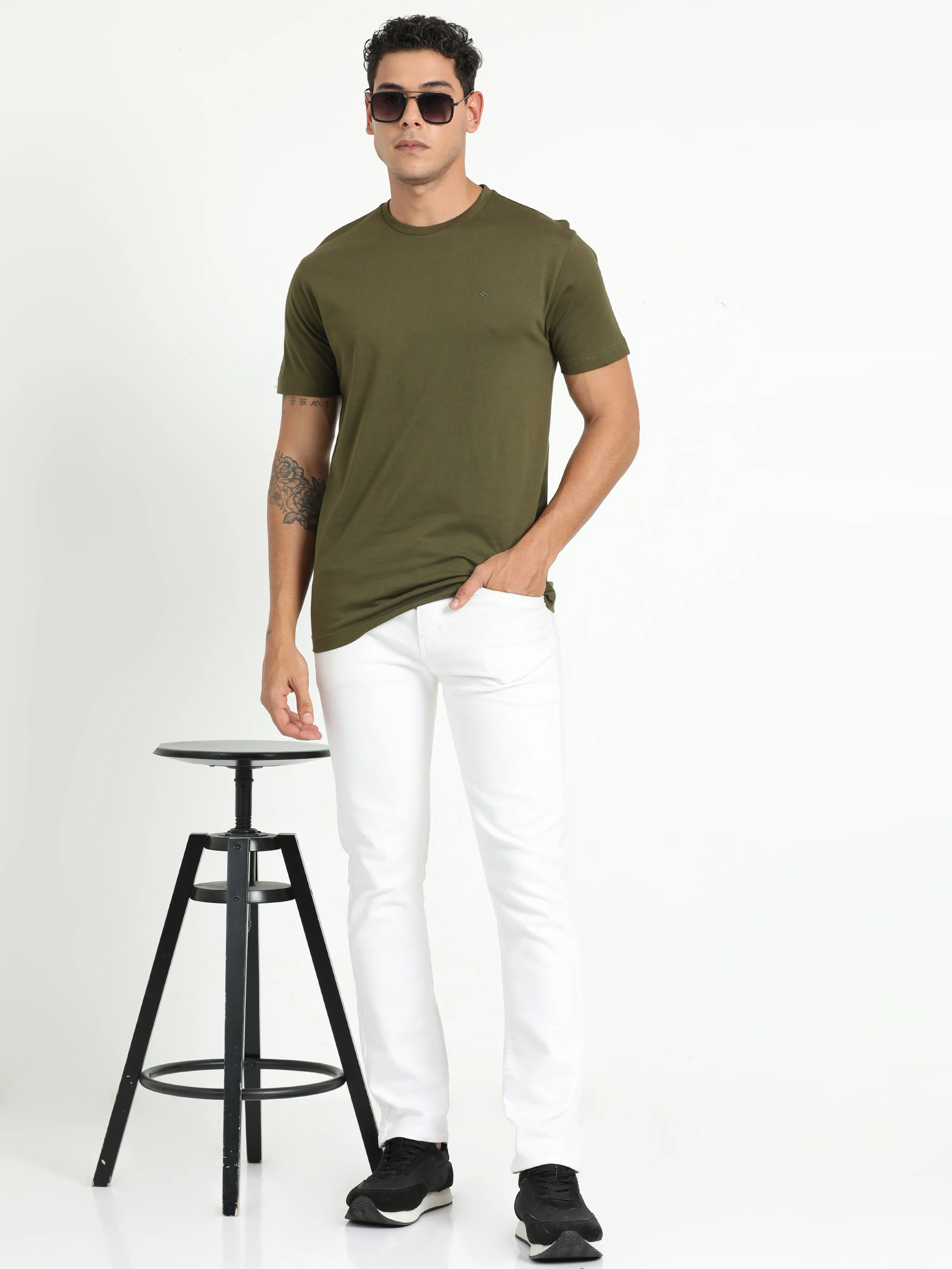 Classic Polo Men's Solid Olive Cotton Half Sleeve T-Shirt | TOY-ARDOR OLIVE SF C