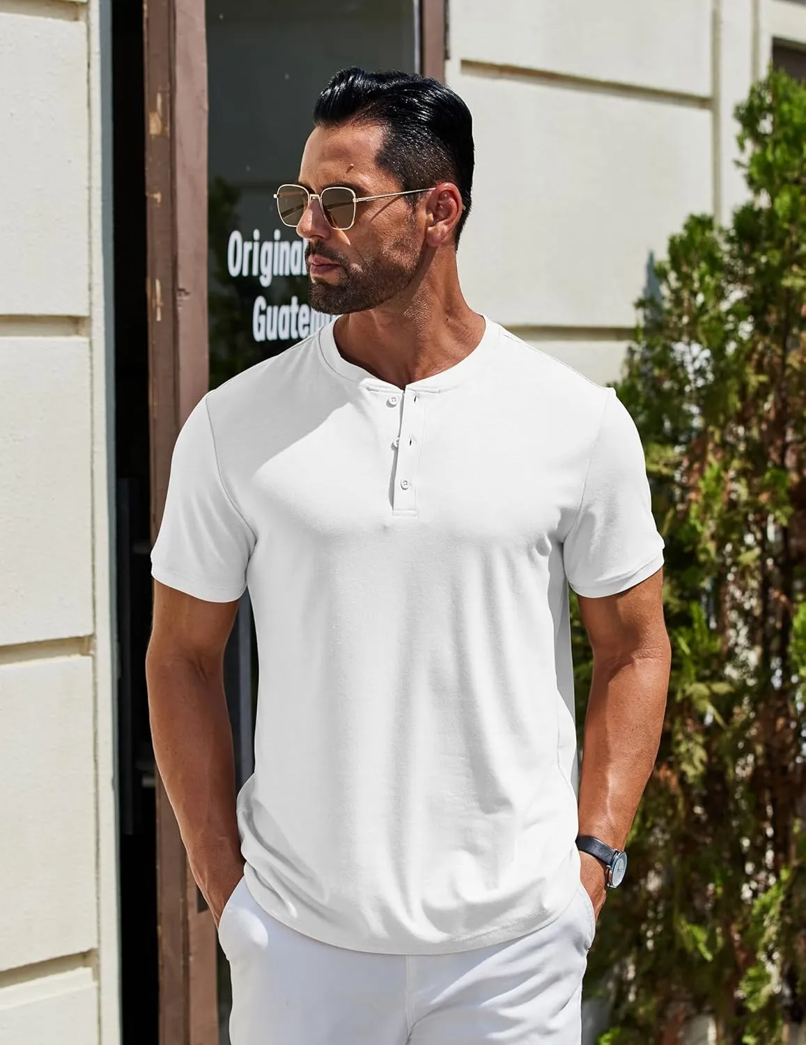 COOFANDY Men's Henley Shirts Cotton Short Sleeve Casual T-Shirt Button Henley Basic Tee Lightweight Summer Top