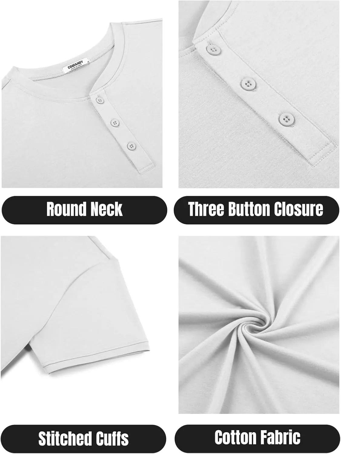 COOFANDY Men's Henley Shirts Cotton Short Sleeve Casual T-Shirt Button Henley Basic Tee Lightweight Summer Top