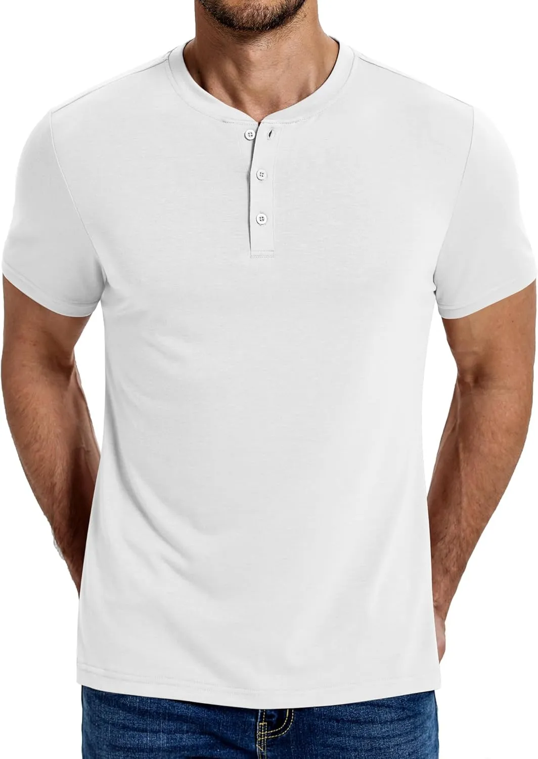 COOFANDY Men's Henley Shirts Cotton Short Sleeve Casual T-Shirt Button Henley Basic Tee Lightweight Summer Top