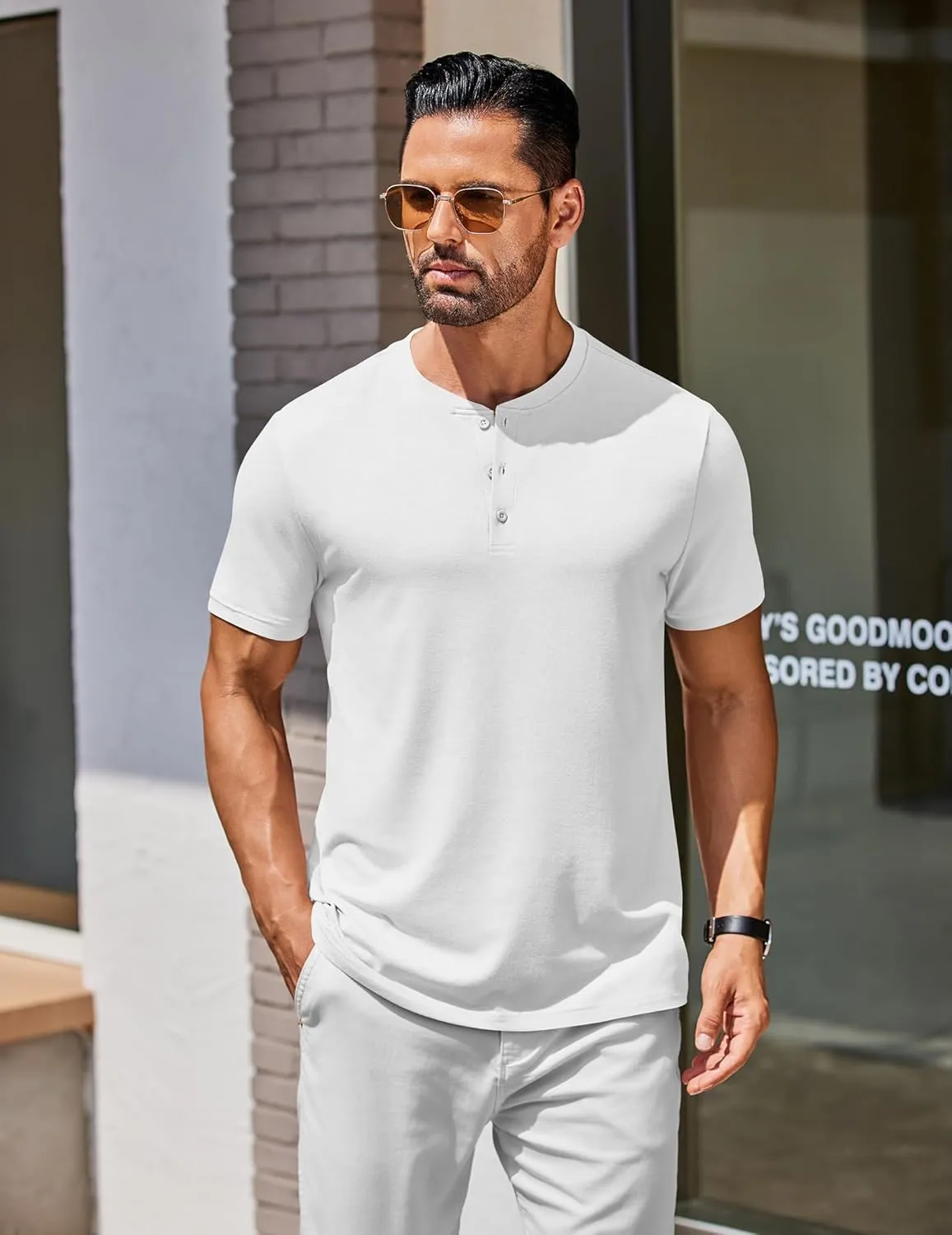 COOFANDY Men's Henley Shirts Cotton Short Sleeve Casual T-Shirt Button Henley Basic Tee Lightweight Summer Top