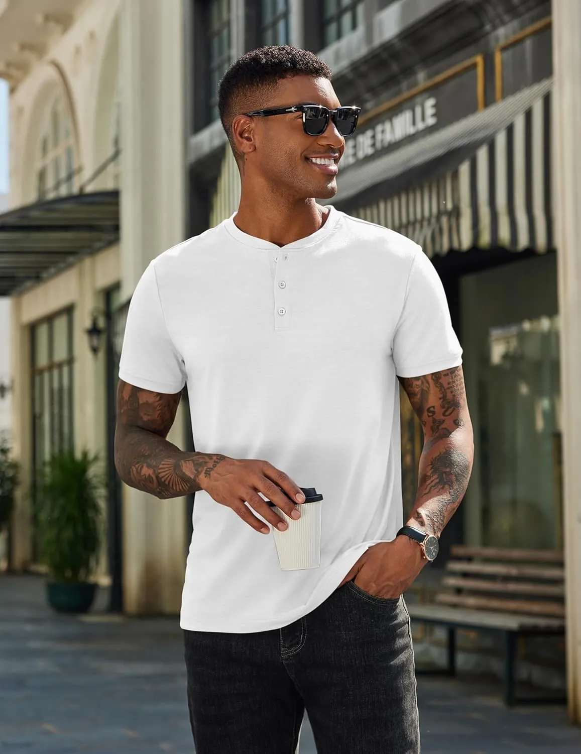 COOFANDY Men's Henley Shirts Cotton Short Sleeve Casual T-Shirt Button Henley Basic Tee Lightweight Summer Top