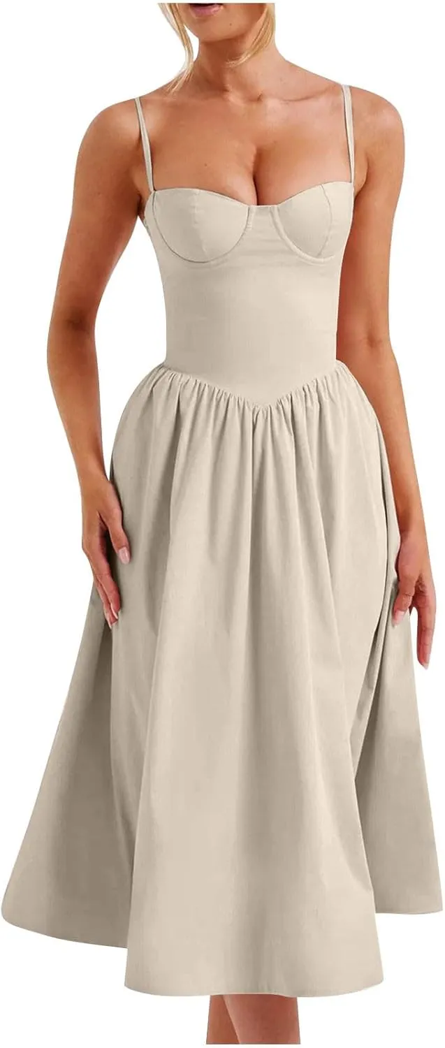Corset Dress for Women Formal Midi Cocktail Sexy Club Spaghetti Strap Dress Slim Fit Ladies Tea Party Dresses