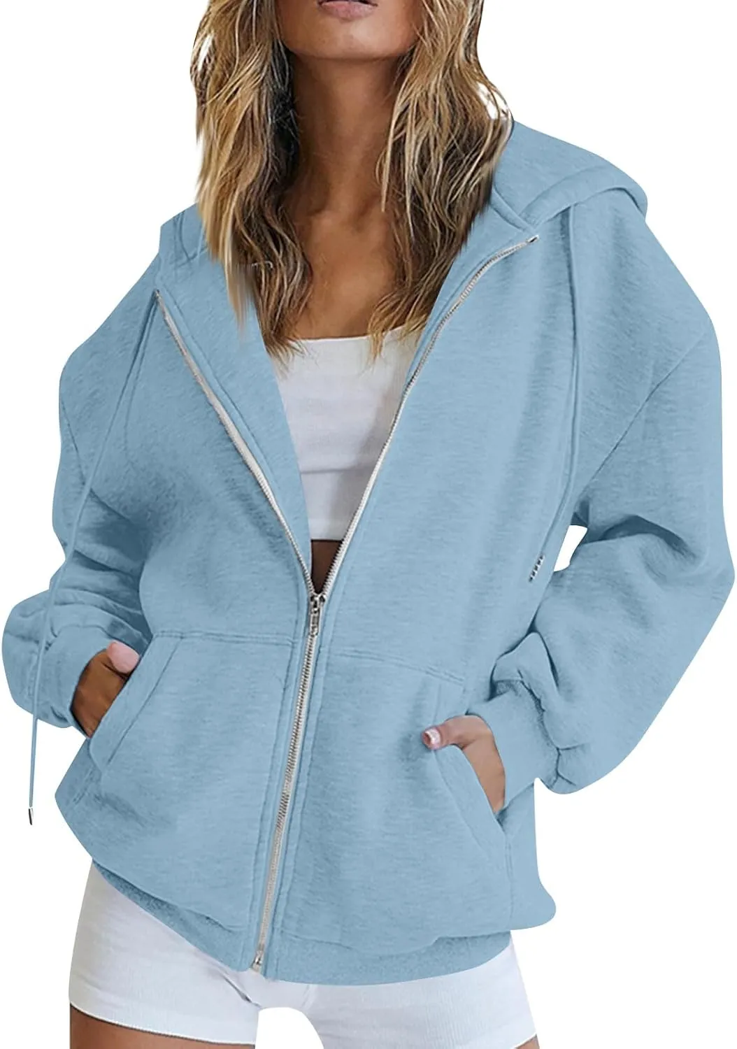 COTECRAM Womens Zip Up Hoodies Oversized Lightweight Hooded Sweatshirt Casual Long Sleeve Jacket Y2K Fall Clothes