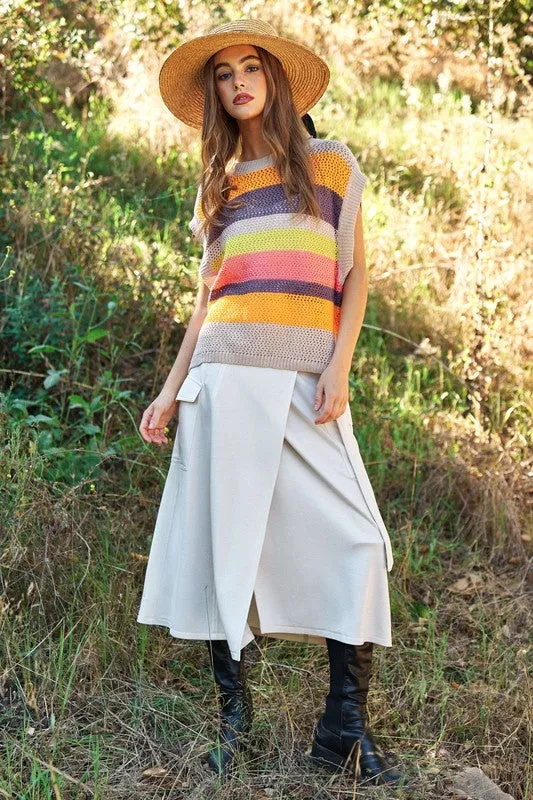 Crochet Multi Striped Pullover Knit Sweater Vest *Online Only*