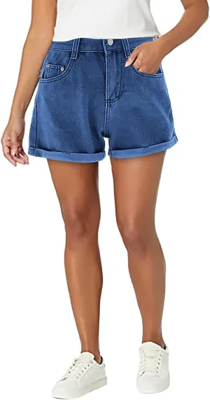 Denim Shorts for Women Trendy High Waisted Casual Stretchy Summer Y2k Baggy Girls Relaxed Fit Folded Hem Jean Shorts