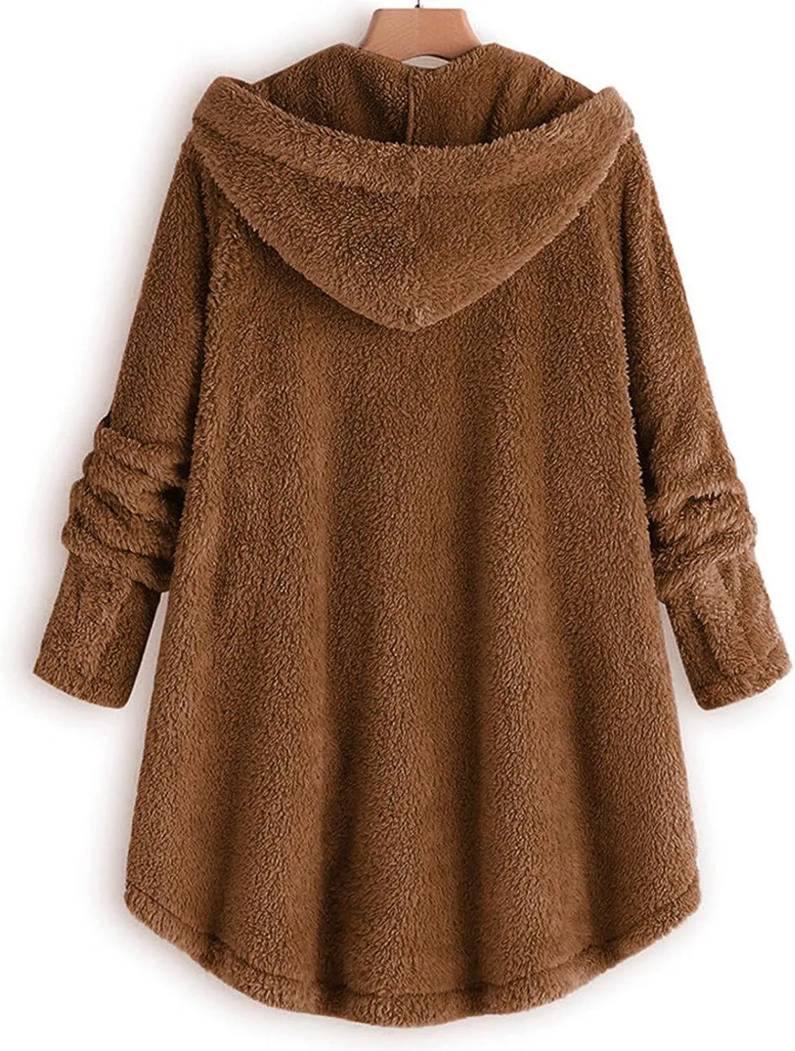 DOLKFU Women's Sherpa Hoodies Coats Button Outwear Jackets Fuzzy Fleece Trench Long Jacket 2022 Fall Winter Cute Hooded