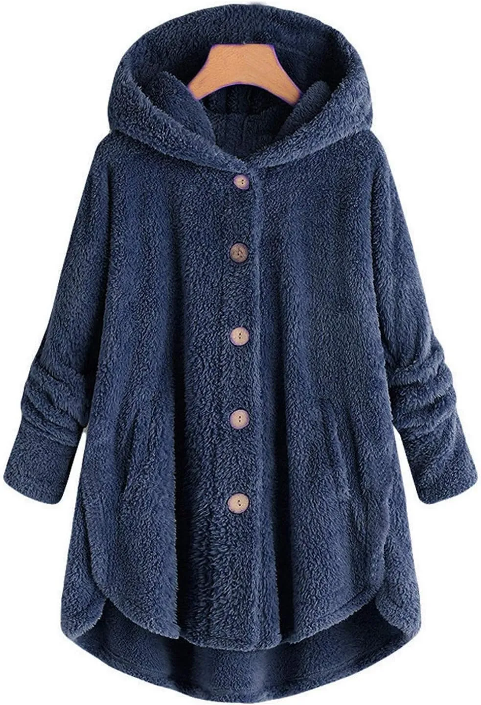 DOLKFU Women's Sherpa Hoodies Coats Button Outwear Jackets Fuzzy Fleece Trench Long Jacket 2022 Fall Winter Cute Hooded