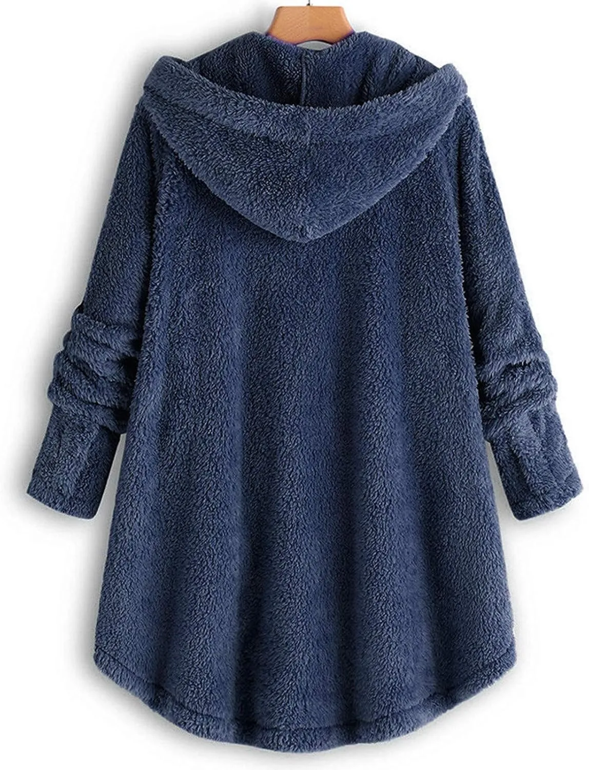 DOLKFU Women's Sherpa Hoodies Coats Button Outwear Jackets Fuzzy Fleece Trench Long Jacket 2022 Fall Winter Cute Hooded