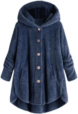 DOLKFU Women's Sherpa Hoodies Coats Button Outwear Jackets Fuzzy Fleece Trench Long Jacket 2022 Fall Winter Cute Hooded