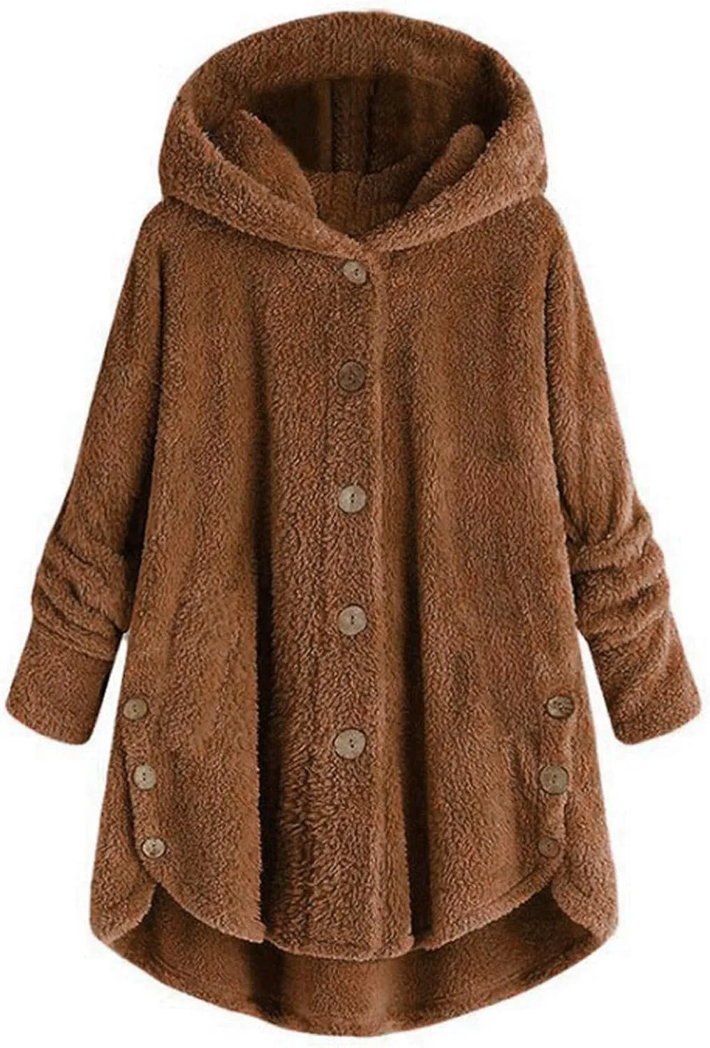 DOLKFU Women's Sherpa Hoodies Coats Button Outwear Jackets Fuzzy Fleece Trench Long Jacket 2022 Fall Winter Cute Hooded