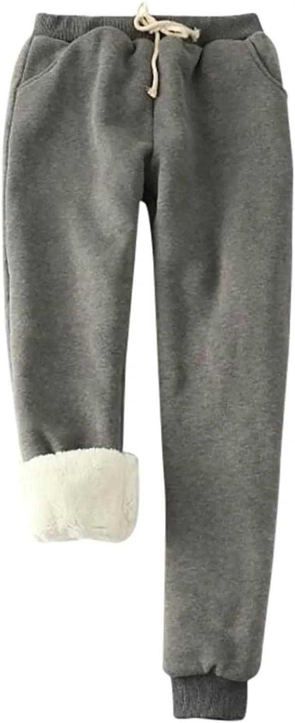 fartey Womens Fleece Lined Sweatpants Winter Sherpa Warm Joggers Pants Athletic Workout High Waist Casual Trousers