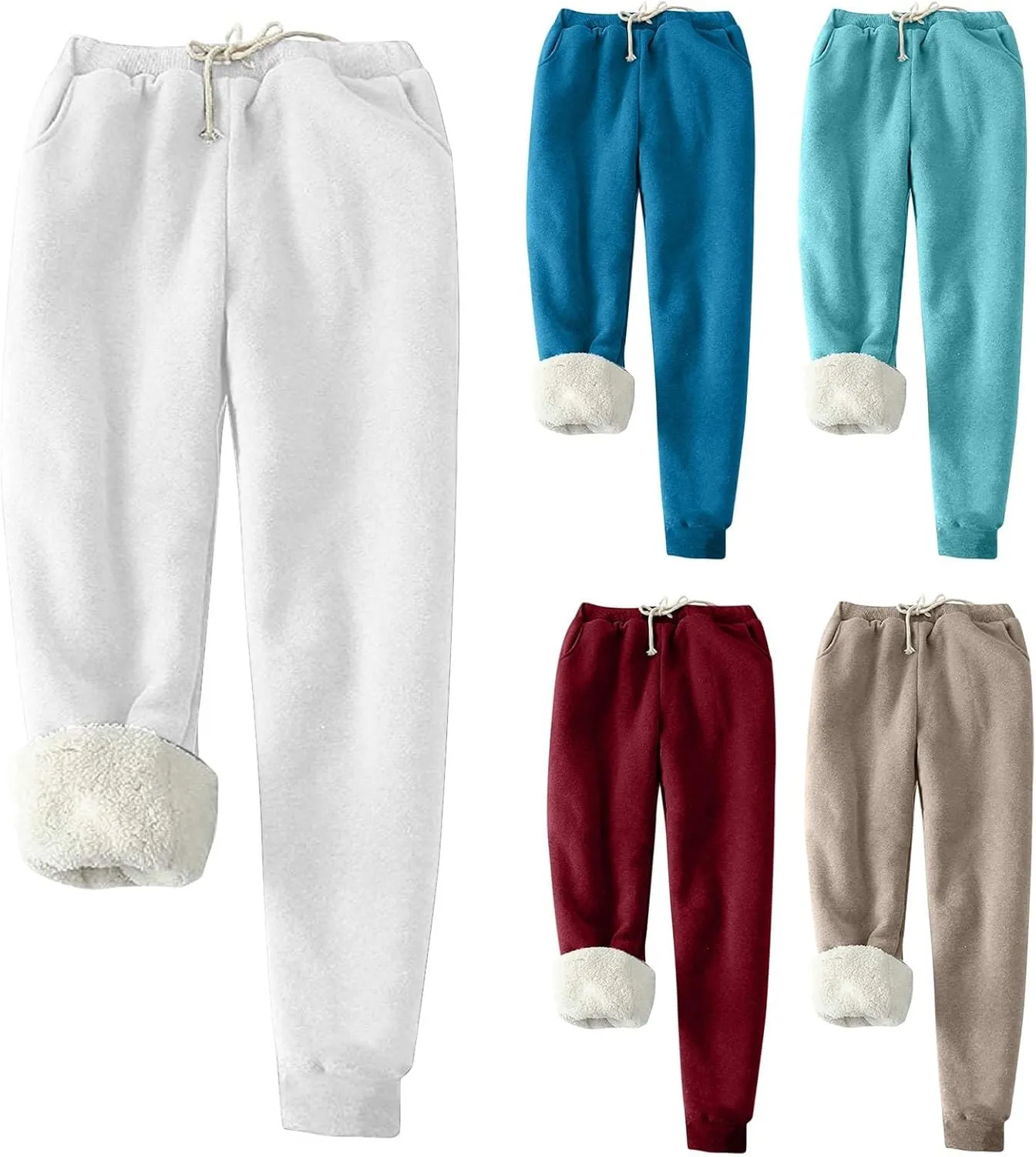 fartey Womens Fleece Lined Sweatpants Winter Sherpa Warm Joggers Pants Athletic Workout High Waist Casual Trousers