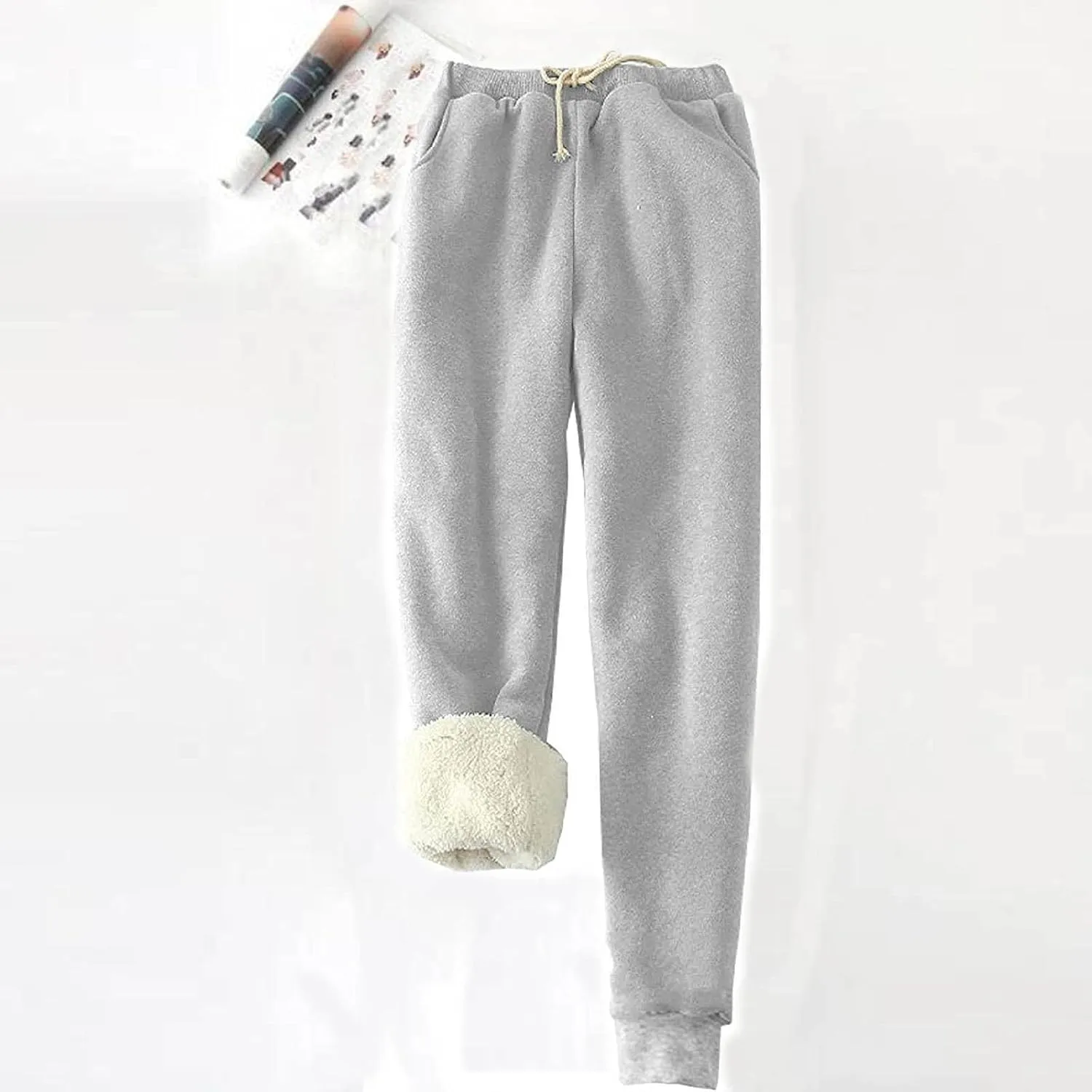 fartey Womens Fleece Lined Sweatpants Winter Sherpa Warm Joggers Pants Athletic Workout High Waist Casual Trousers