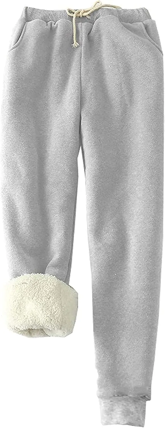 fartey Womens Fleece Lined Sweatpants Winter Sherpa Warm Joggers Pants Athletic Workout High Waist Casual Trousers