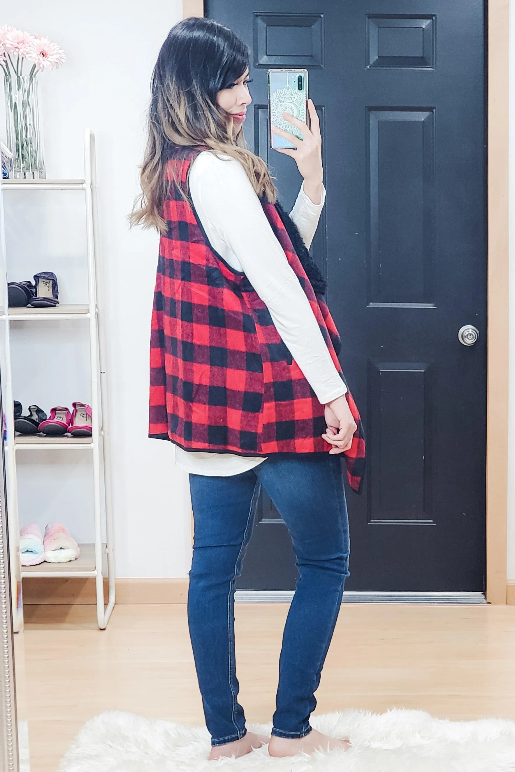 FINAL SALE -  Red Buffalo Plaid Draped Vest