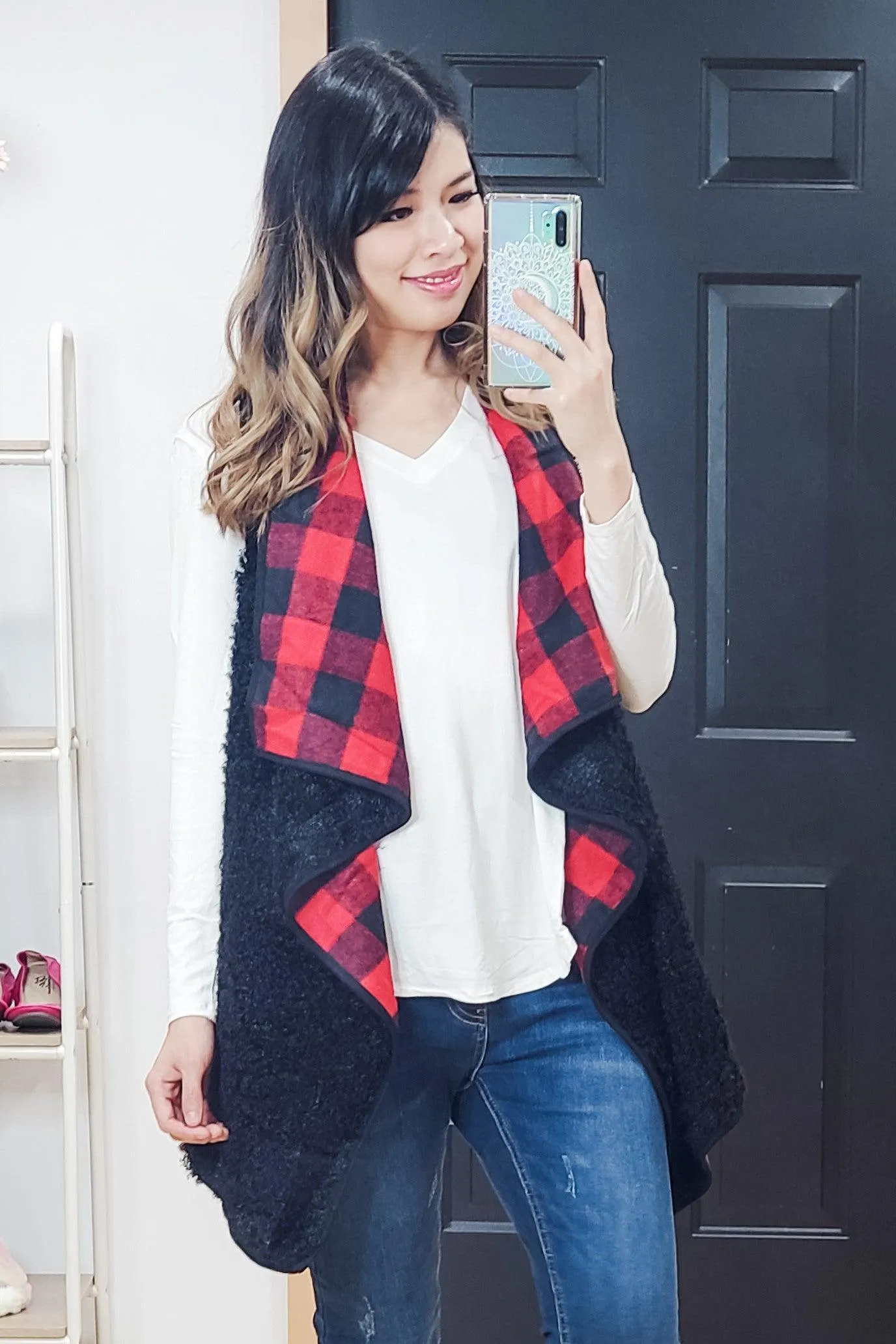 FINAL SALE -  Red Buffalo Plaid Draped Vest