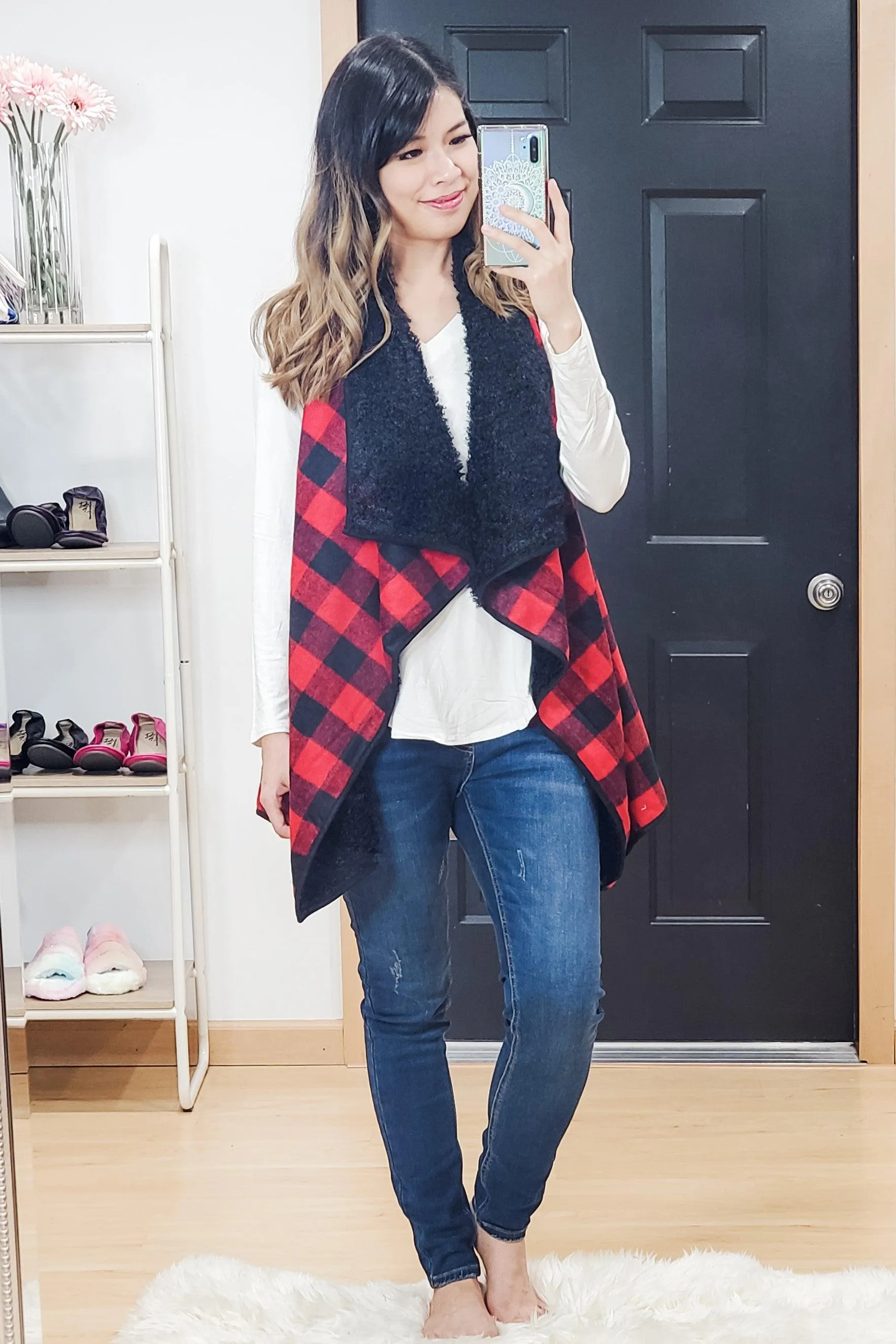 FINAL SALE -  Red Buffalo Plaid Draped Vest