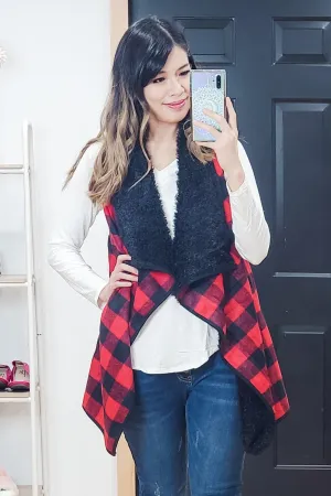 FINAL SALE -  Red Buffalo Plaid Draped Vest