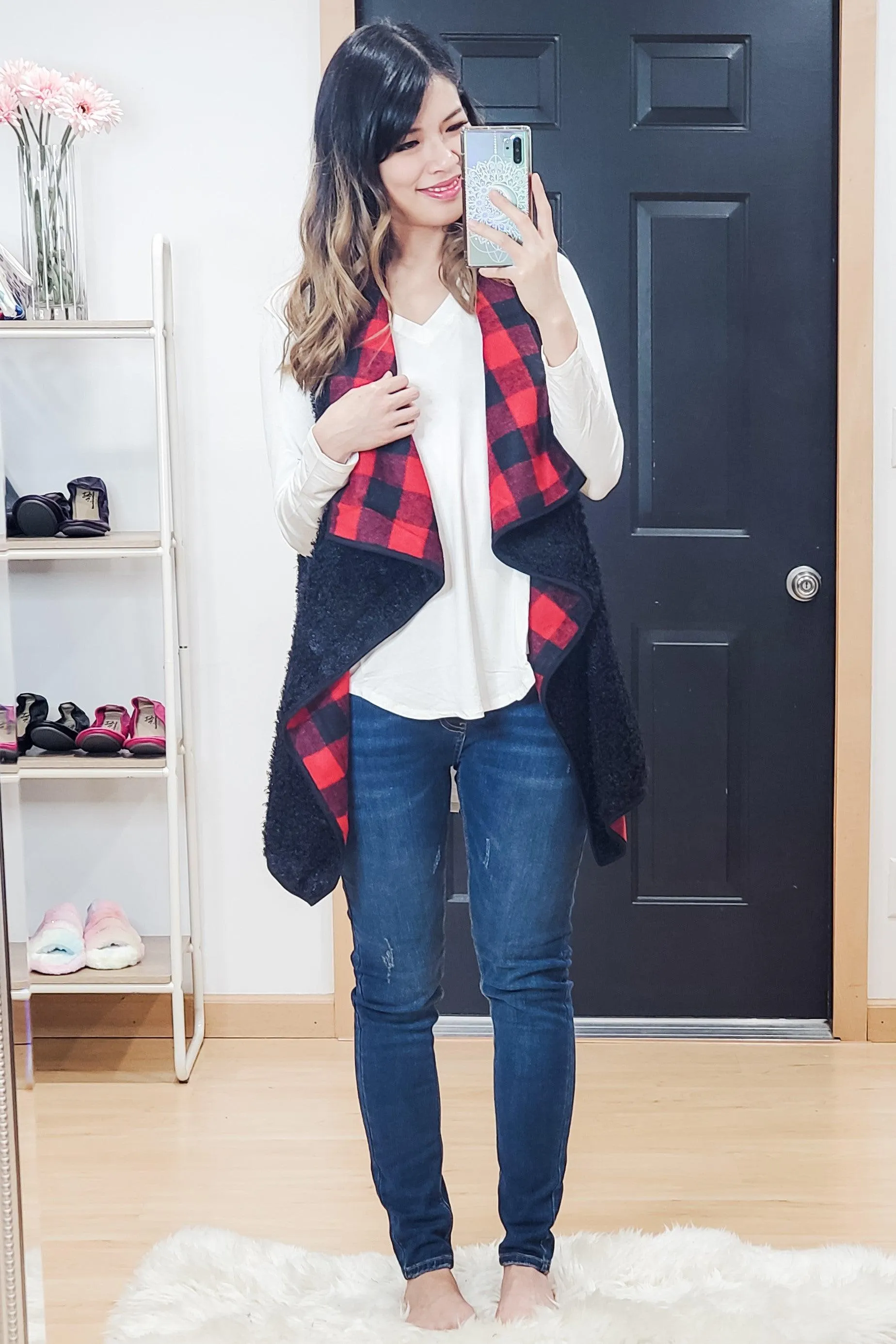 FINAL SALE -  Red Buffalo Plaid Draped Vest