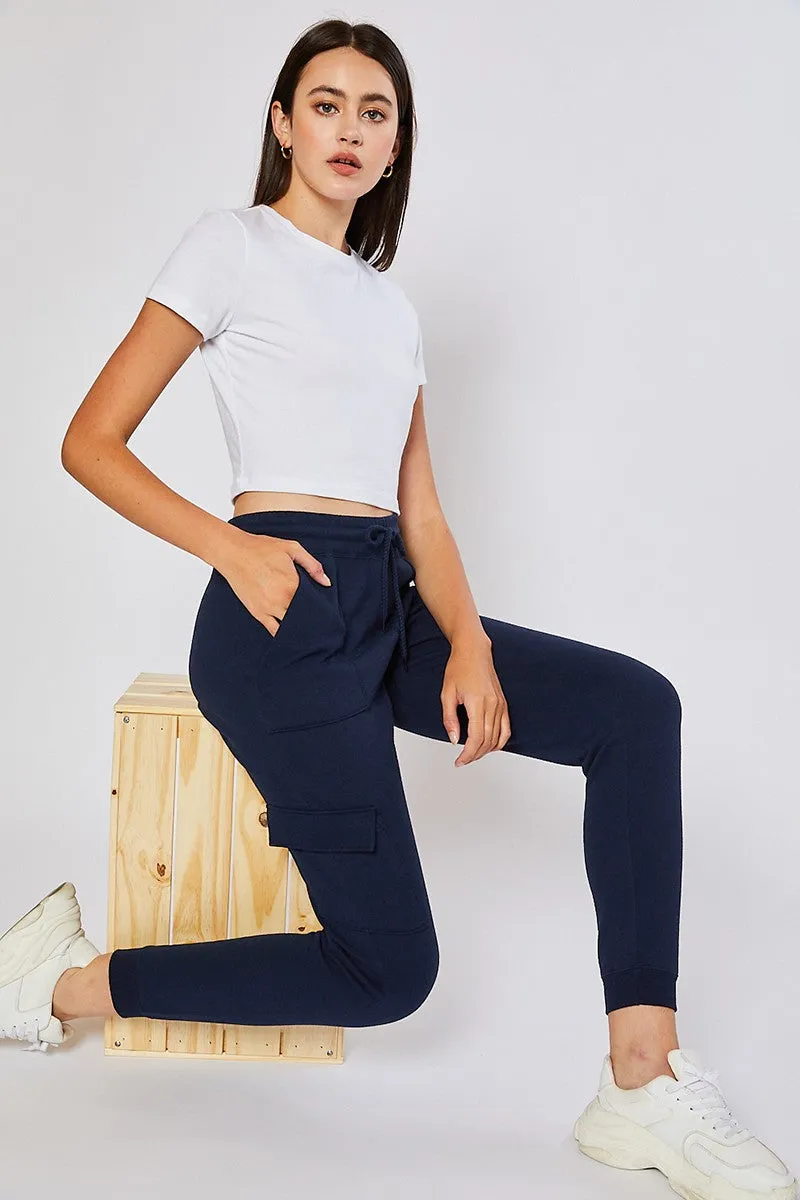 FLEECE HIGH RISE CARGO JOGGER PANTS