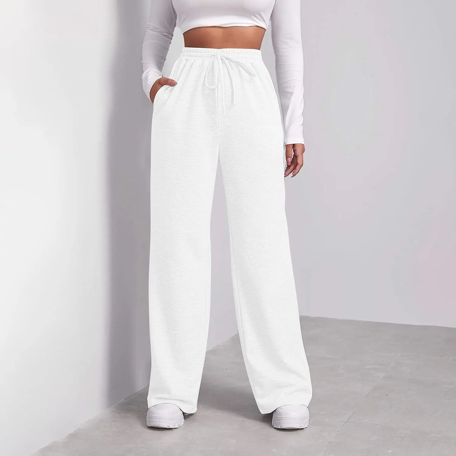 Fleece Lined Sweatpants Women Multi Pocket High Waist Cinch Bottom Jogger Pants Boyfriend Basic Cozy Cargo Sweat Pants
