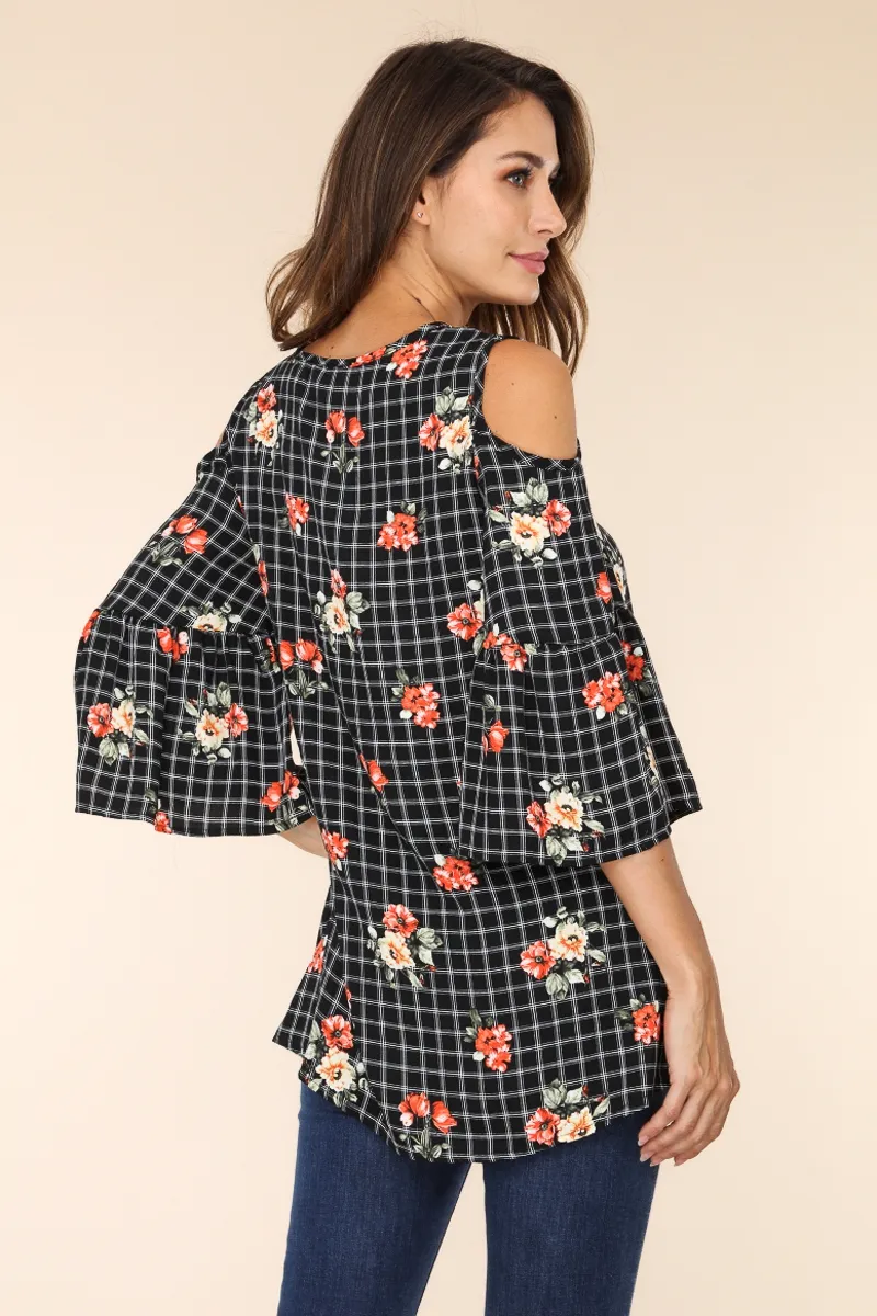 Floral print cold shoulder tunic