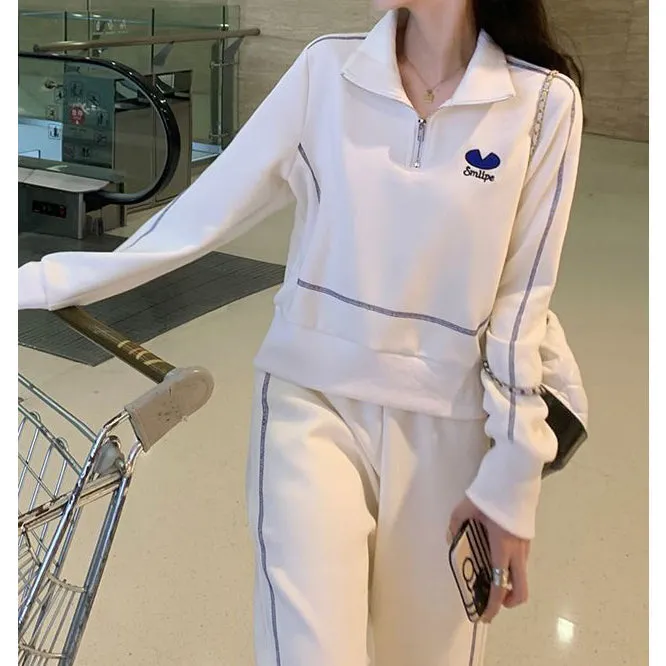 Half Zipper Sweatshirt Warm Sports Pants Set