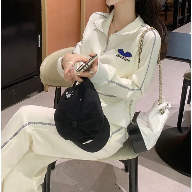 Half Zipper Sweatshirt Warm Sports Pants Set