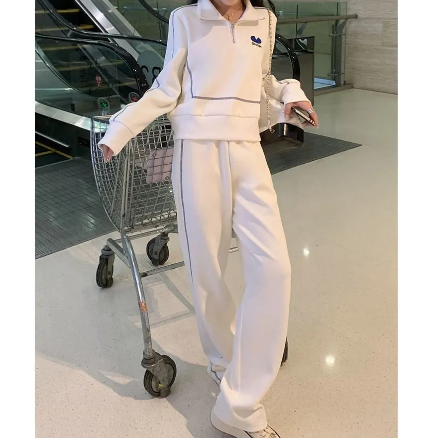 Half Zipper Sweatshirt Warm Sports Pants Set