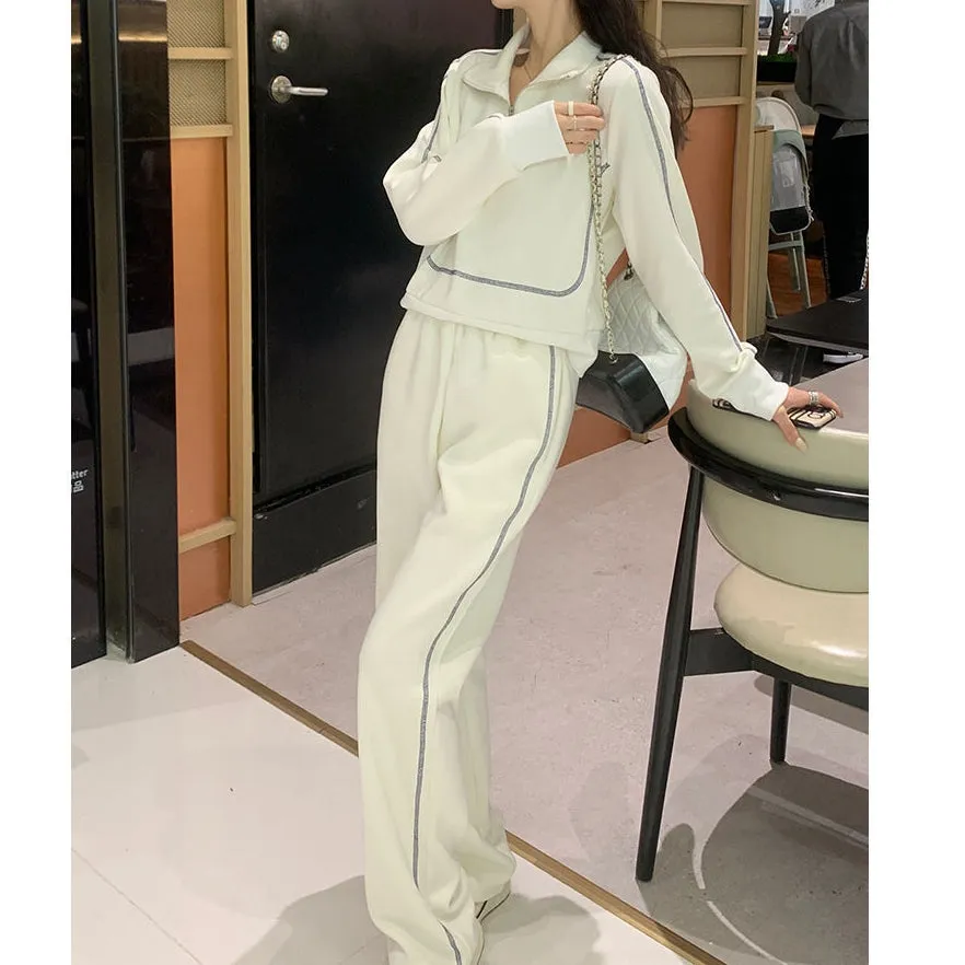 Half Zipper Sweatshirt Warm Sports Pants Set